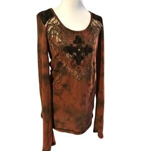 Y2K Miss Me XL fairygrunge sienna waffle knit top cross rhinestone lace biker